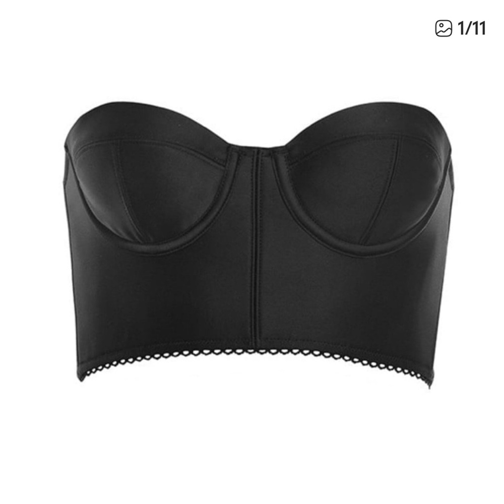 House of CB Katia Black Satin Cropped Bustier NWT (M)